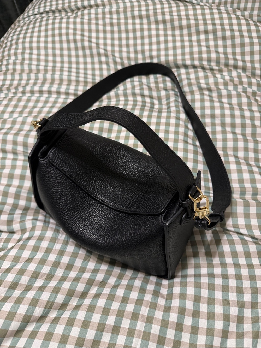 The Horse Black Pebbled Leather Crossbody Bag with Gold Hardware